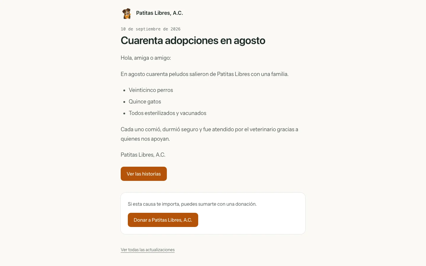 Actualización publicada en la página de la causa
